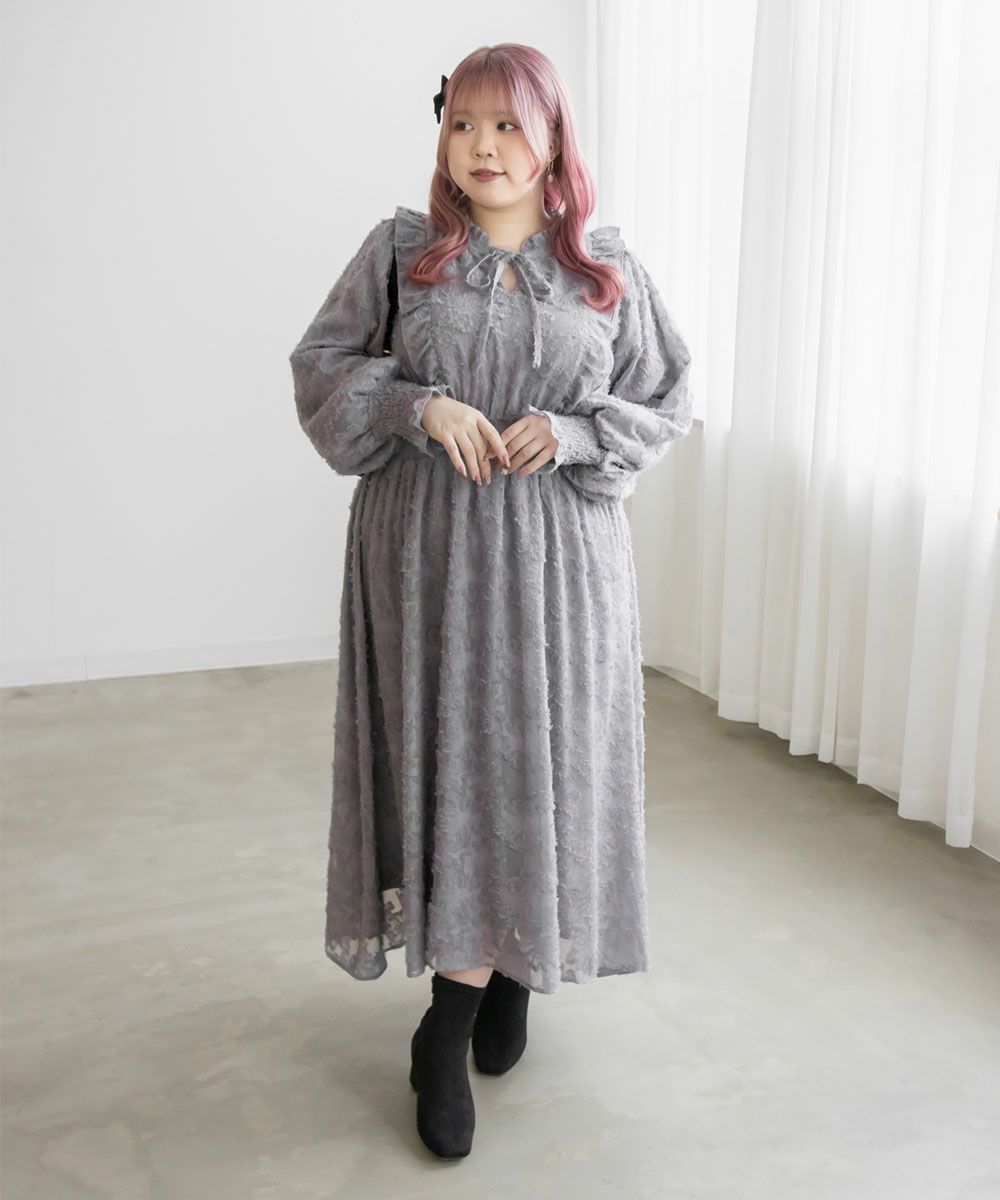 CLETTEオリジナル☆花柄フリンジジャガードワンピース | 大きいサイズ  