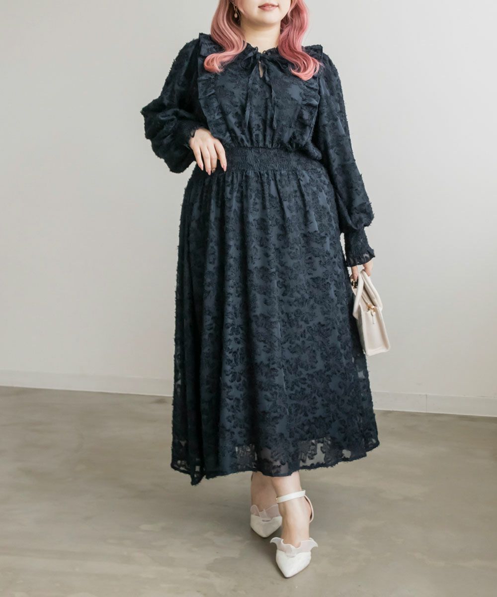 CLETTEオリジナル☆花柄フリンジジャガードワンピース | 大きいサイズ  