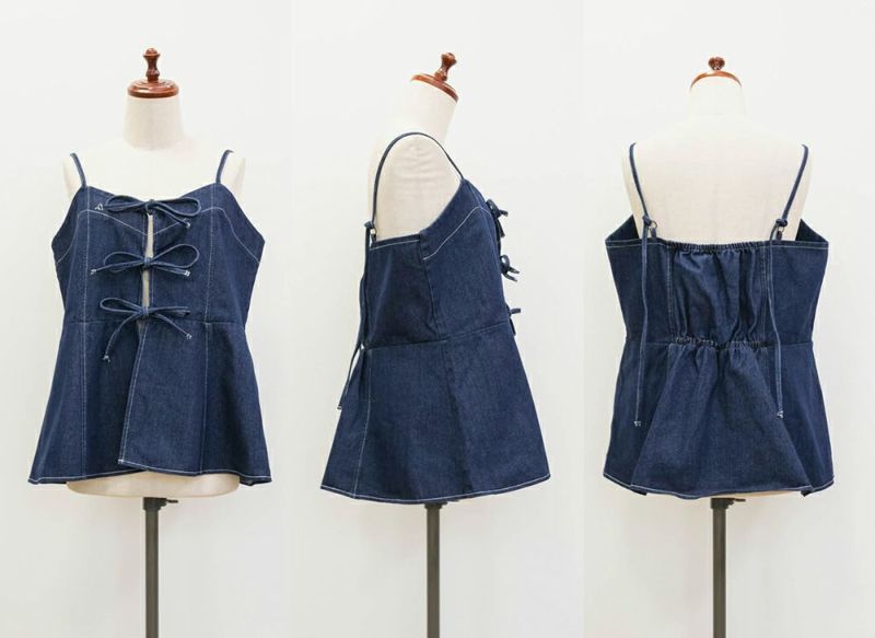 ファッションなデザイン CLETTEオリジナル☆フロントリボンデニムビスチェ | 大きい トップス