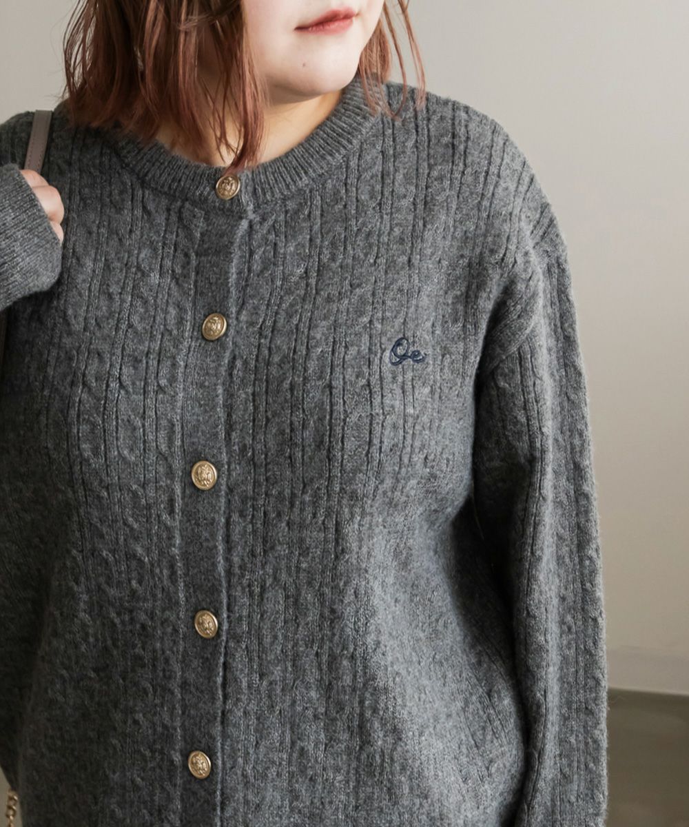 ロゴ刺繍ケーブルニットカーディガン | 大きいサイズ レディース専門店 