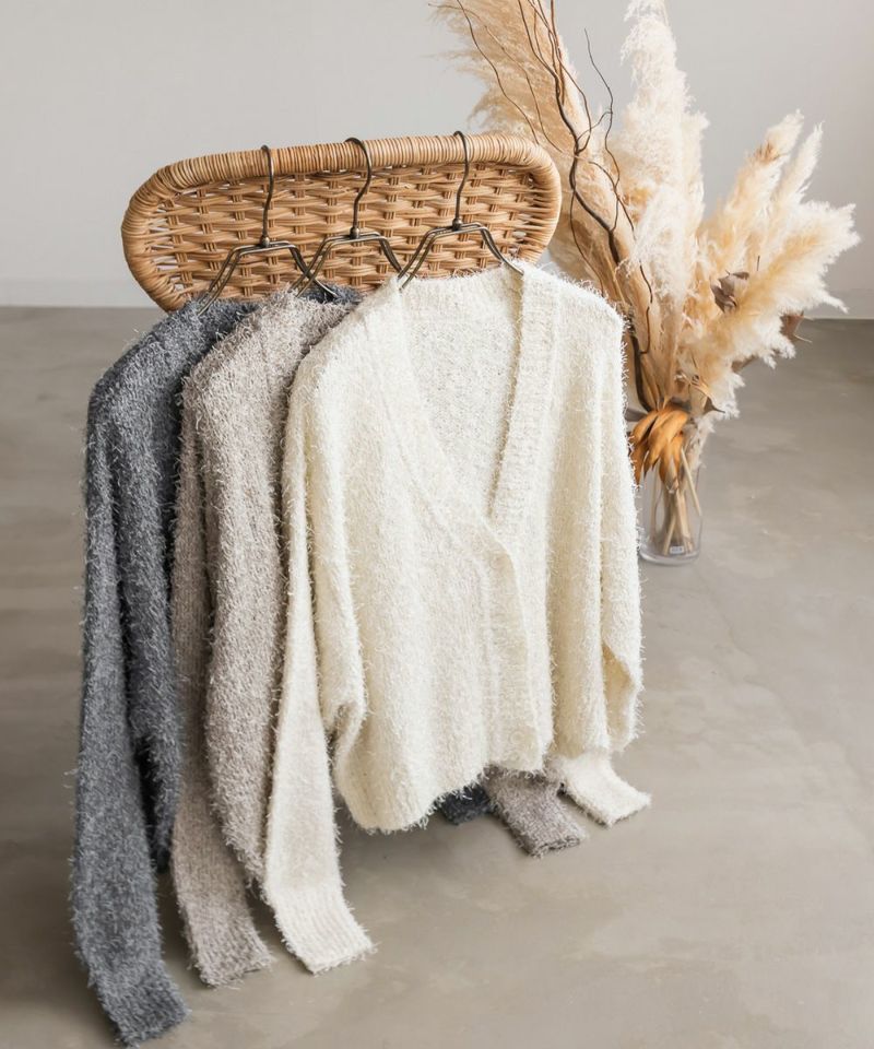 CLETTEオリジナル☆Vネックシャギーカーディガン | 大きいサイズ