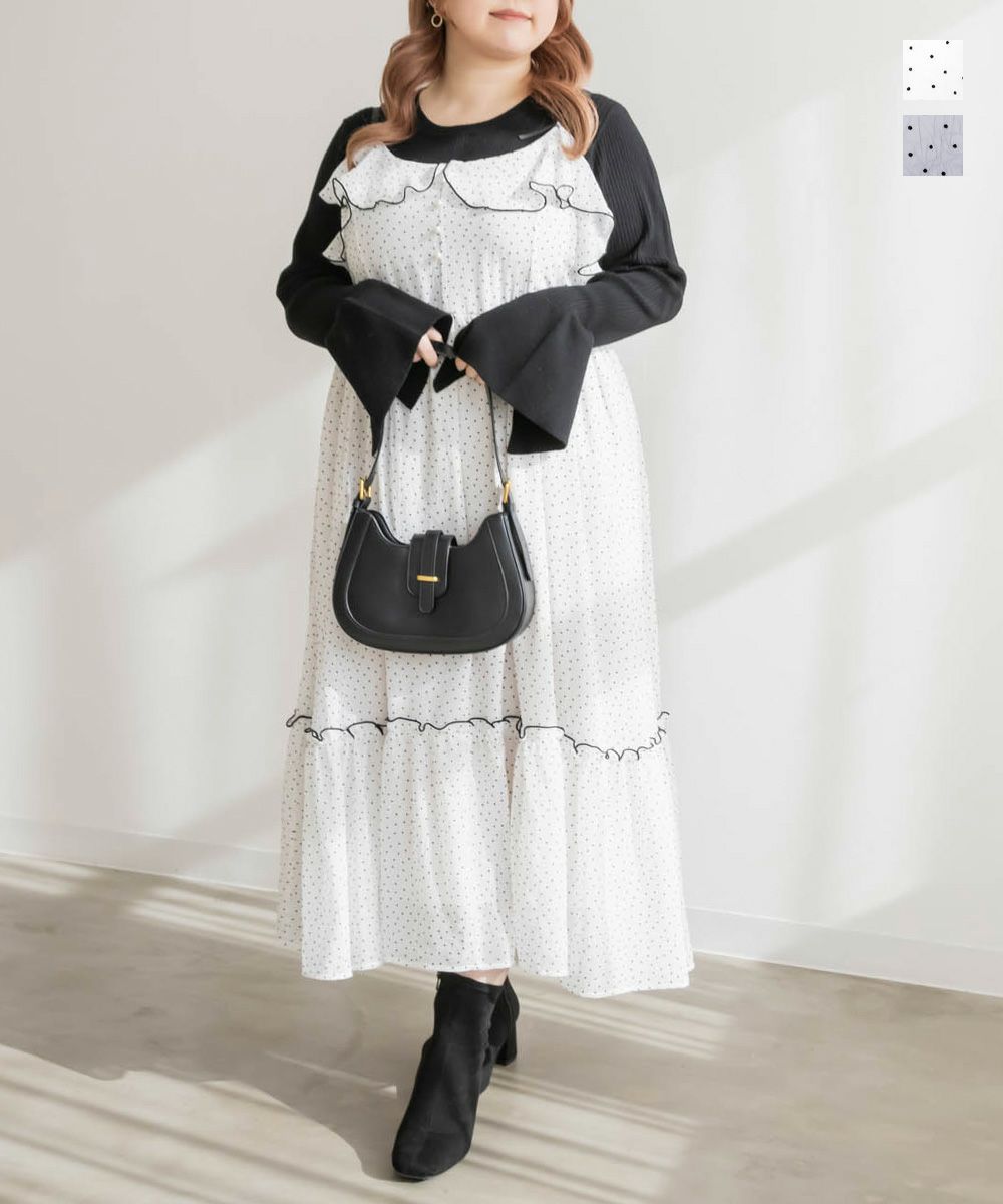 CLETTEオリジナル☆ドット柄ラッフルキャミワンピース | 大きいサイズ  