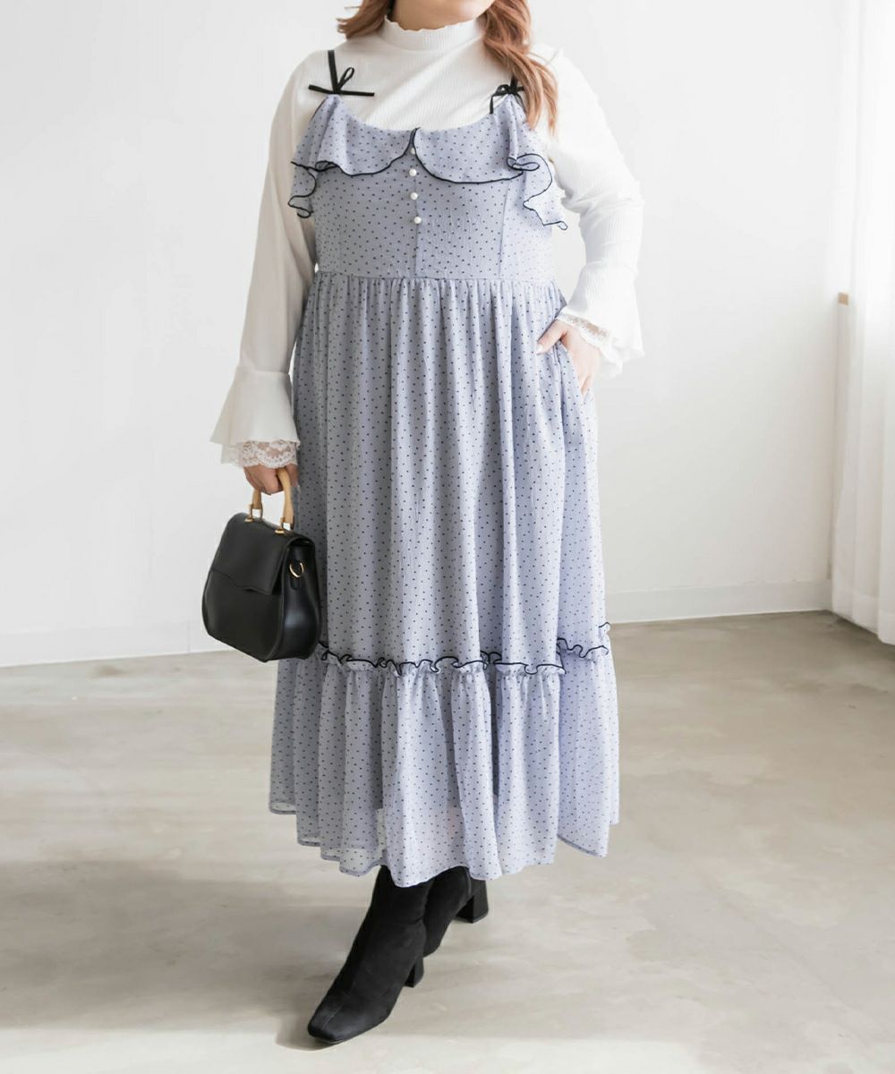 CLETTEオリジナル☆ドット柄ラッフルキャミワンピース | 大きいサイズ  
