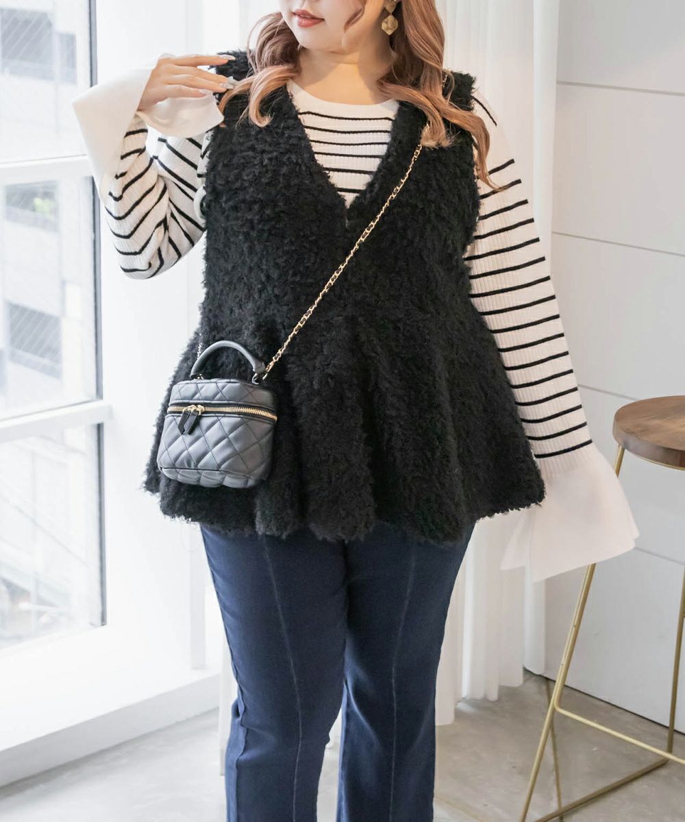 CLETTEオリジナル☆ペプラムファーベスト | 大きいサイズ レディース  