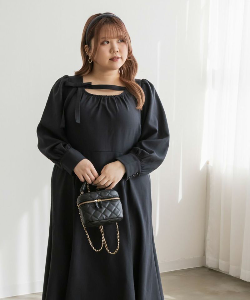 CLETTE クレット　デコルテスリットリボンワンピース　3L 大きいサイズ 大きいサイズ レディース CLETTE オリジナル デコルテ スリット