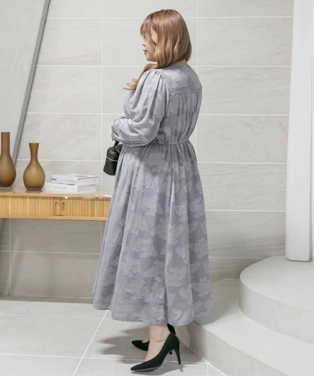 CLETTEオリジナル☆デザイン襟花柄ジャガードシアーワンピース  