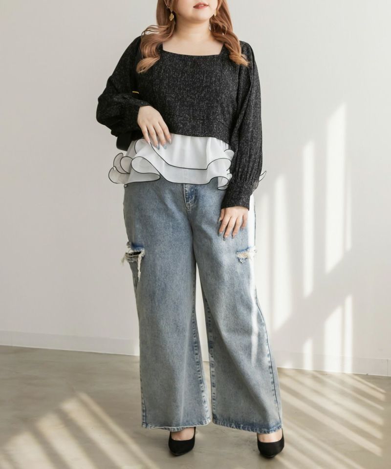 liten レイヤードフリルブラウス　ブラック liten リテン レイヤードフリルブラウス（liten u30eau30c6u30f3