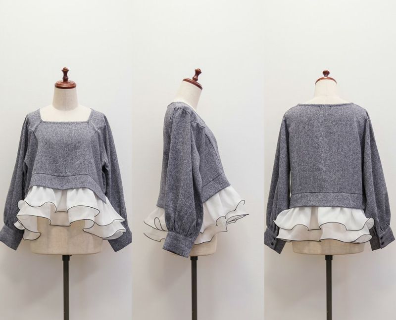liten レイヤードフリルブラウス　ブラック 2face frill blouse – LIten.online