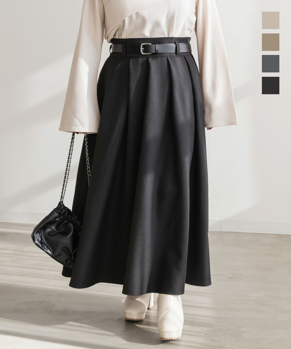CLETTEオリジナル☆ベルト付きタックプリーツスカート | 大きいサイズ  
