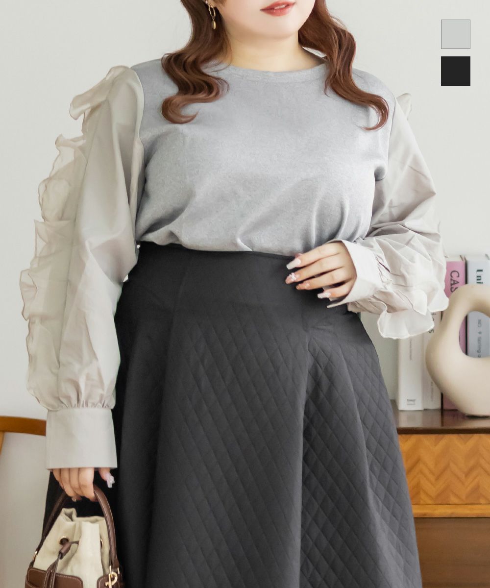 オーガンジーフリルスリーブプルオーバー | 大きいサイズ レディース  