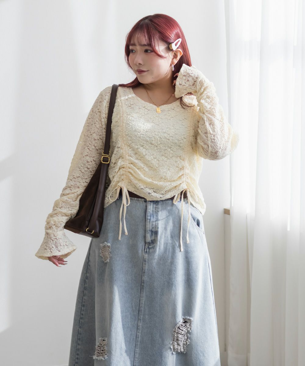 CLETTEオリジナル☆ドロストリボンレースプルオーバー | 大きいサイズ