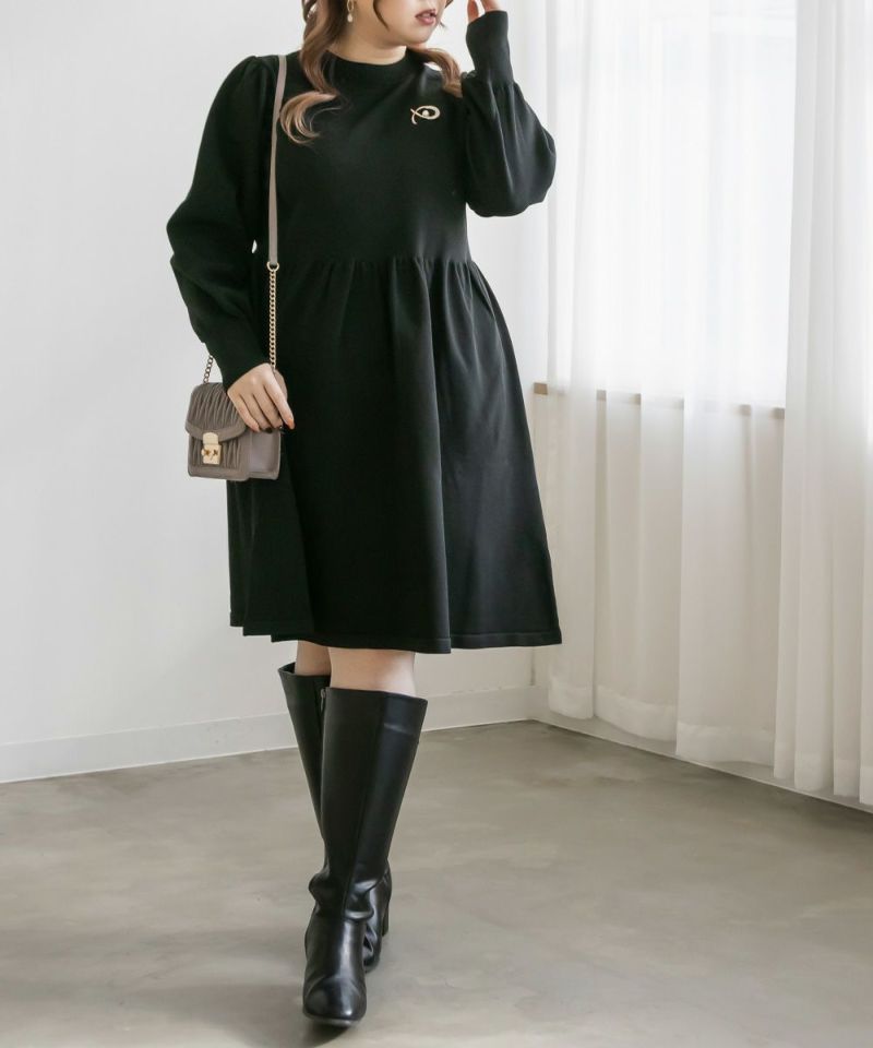 Clette クレット ワンピース CLETTEオリジナル☆ブローチ付きニットミニワンピース | 大きい