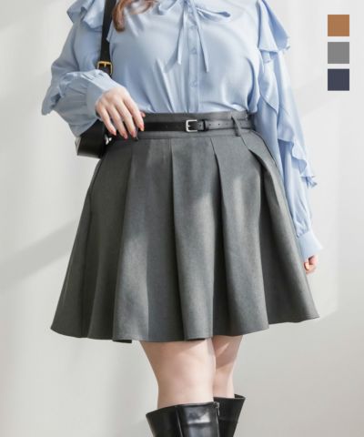 格安 CLETTEオリジナル☆ベルト付きプリーツミニスカート 大きい | スーツ・フォーマル・ドレス