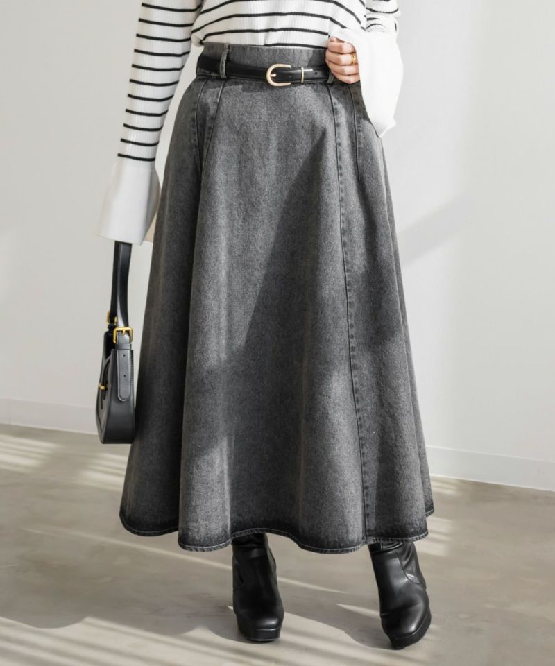 どんこ　慈雨　変形バルーン　かぼちゃ　フレアスカート グレー 青 切り替えフレア スカート / セットアップ対応（12-90FM03-205