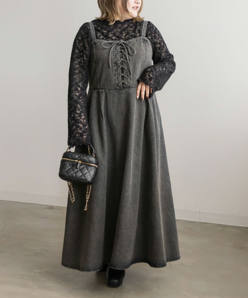 大きいサイズ/レディース/LL/3L/4L/CLETTEオリジナル★デニムレースアップジャンスカワンピース CLETTEオリジナル☆デニムレースアップジャンスカワンピース | 大きい