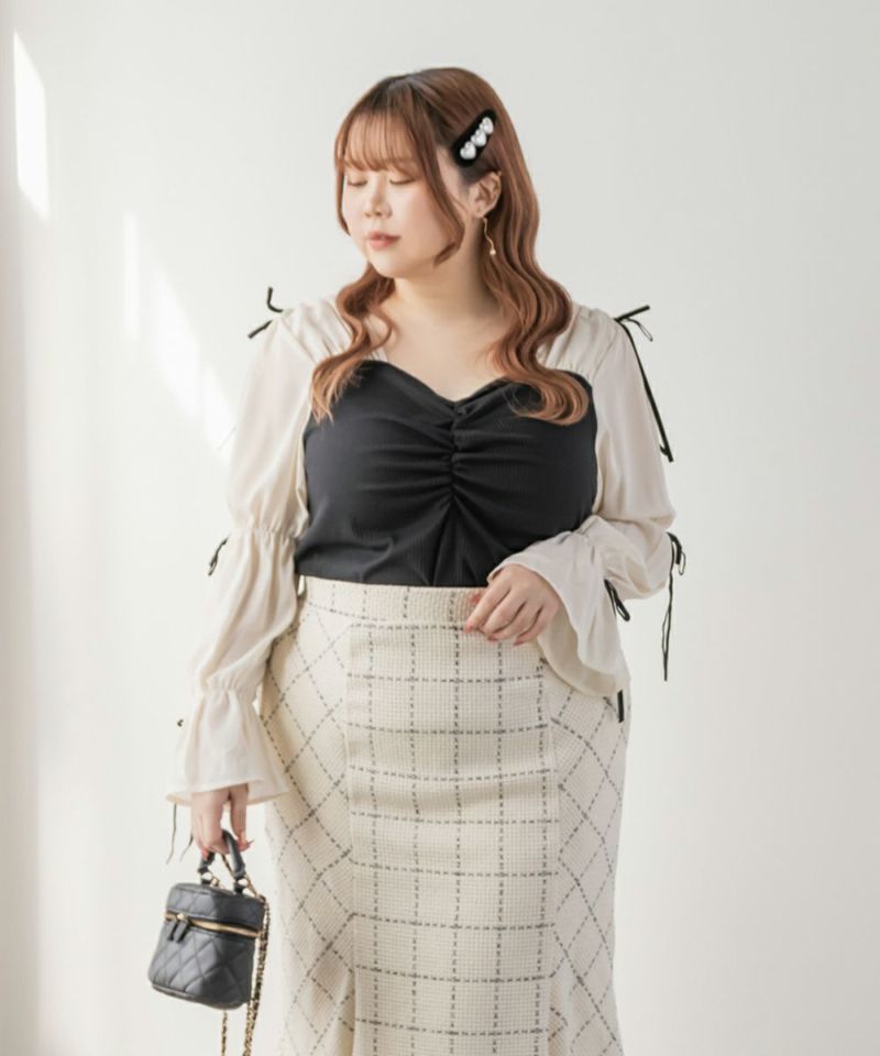 CLETTEオリジナル☆リボン使い袖ジョーゼットプルオーバー