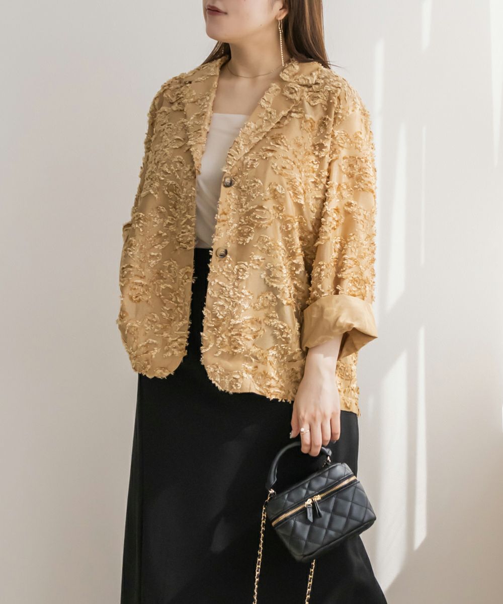 フリンジジャガードテーラードジャケット | 大きいサイズ レディース