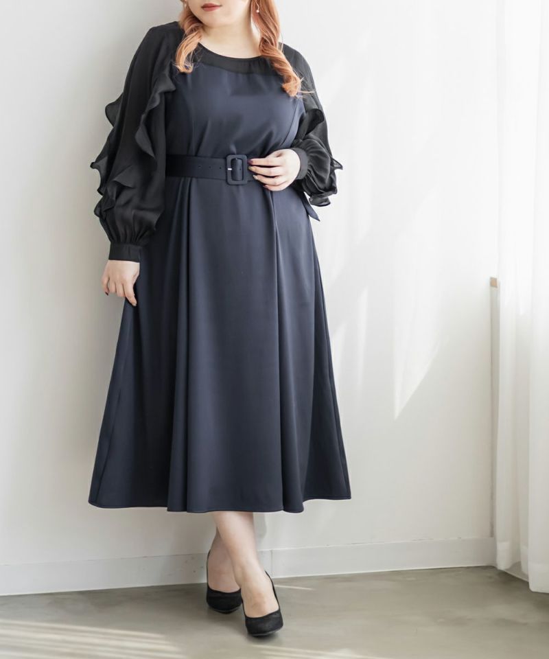 新品JUSGLITTY ベージュワンピース長袖ベルト付SSサイズ