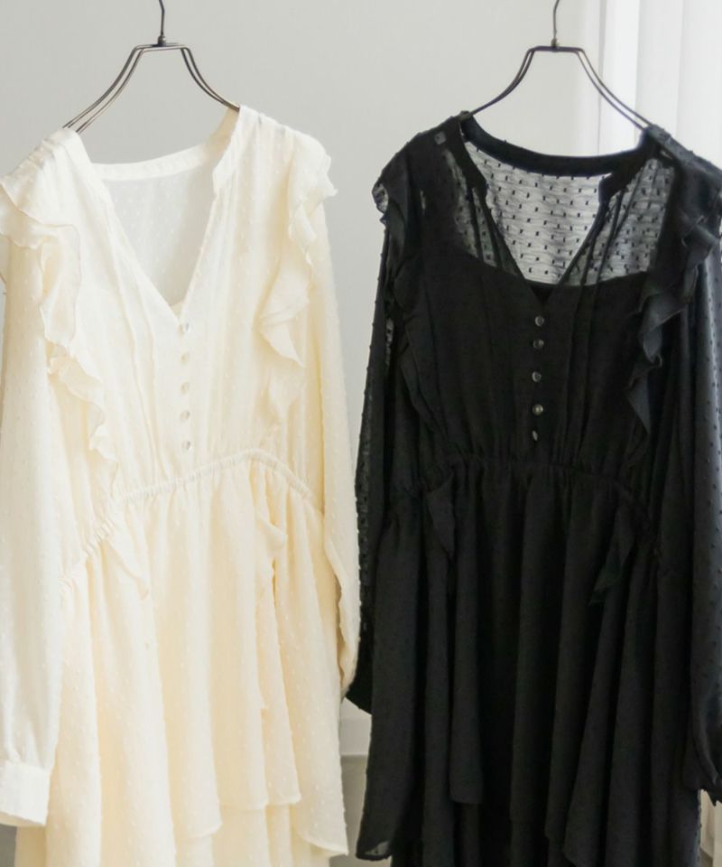 CLETTEオリジナル☆インナー付きフリルティアードドビー