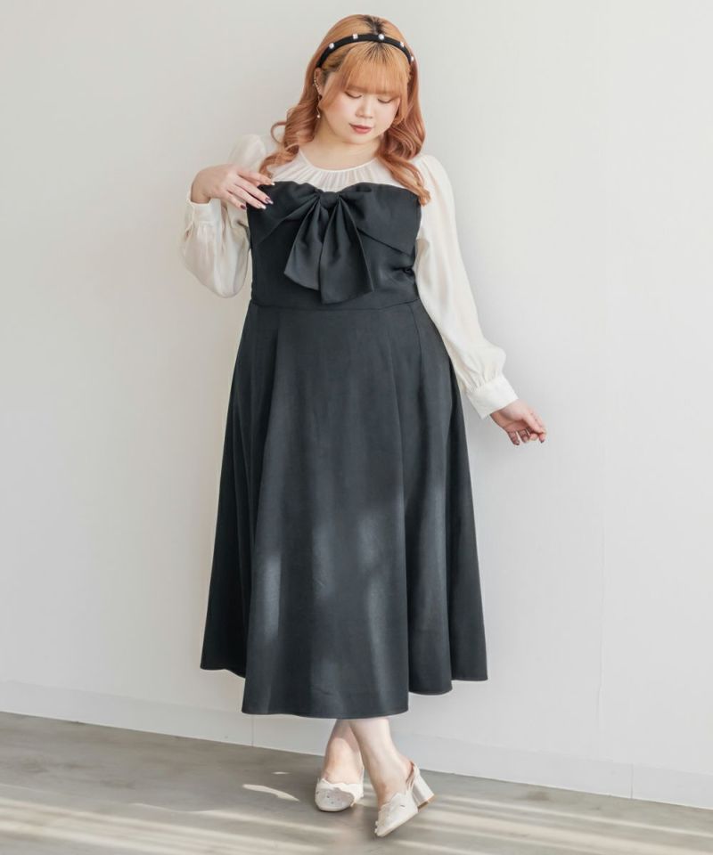 CLETTEオリジナル☆レイヤード風リボンワンピース | 大きいサイズ