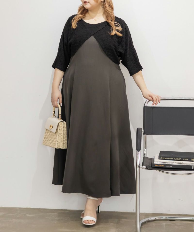 CLETTEオリジナルショートジャケット＆ワンピースセット　グレー　LL CLETTEオリジナルショートジャケット＆ワンピースセット | 大きい