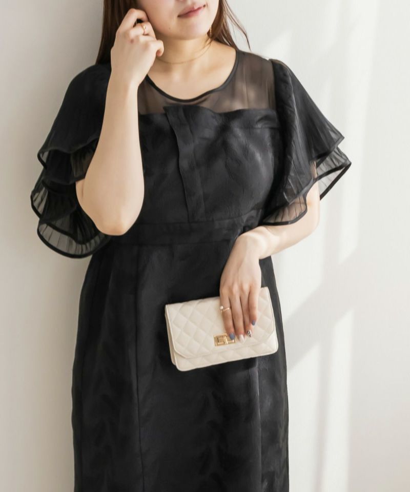 プリーツフレアスリーブレイヤード風ワンピースドレス | 大きいサイズ