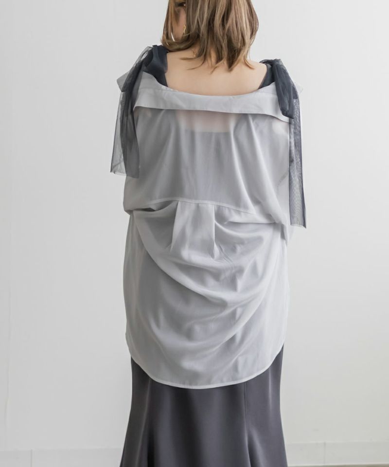 CLETTE チュールリボンワンピース　グレー　新品タグ付き 大きいサイズ レディース CLETTEオリジナル☆配色リボン使い