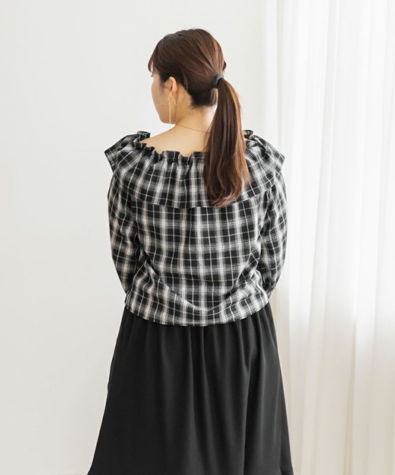 チェック柄クロスフリルブラウス | 大きいサイズ レディース専門店