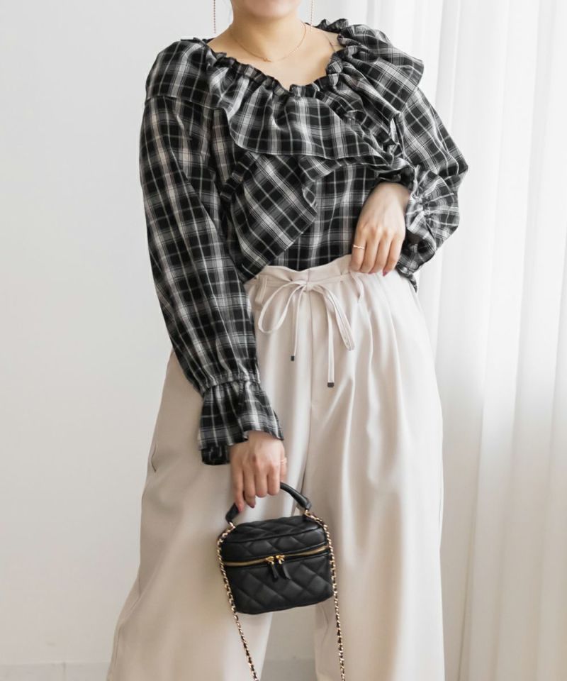 チェック柄クロスフリルブラウス | 大きいサイズ レディース専門店