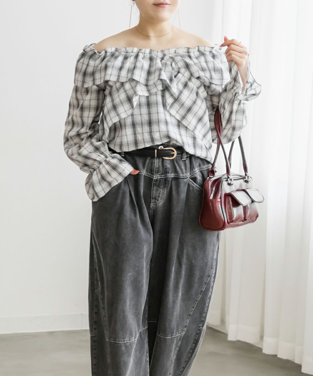 チェック柄クロスフリルブラウス | 大きいサイズ レディース専門店