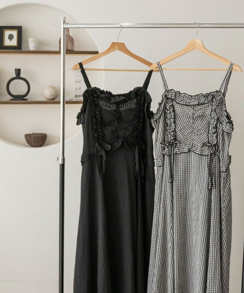 ハンドメイド作家 mifumi コケットキャミワンピース ブラック mifumi／コケットキャミワンピース・こげ茶 - MARCHE' DE SOEUR