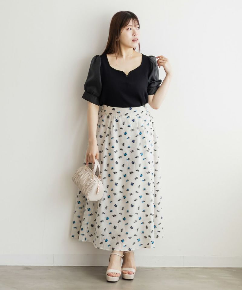 トップス　授乳　ハートネック CLETTEオリジナル☆シアー袖ハートネックニット | 大きいサイズ