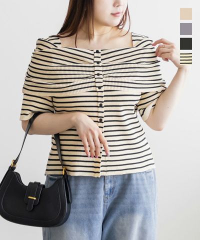 CLETTEオリジナル☆フロントボタンオフショル風ニット | 大きい