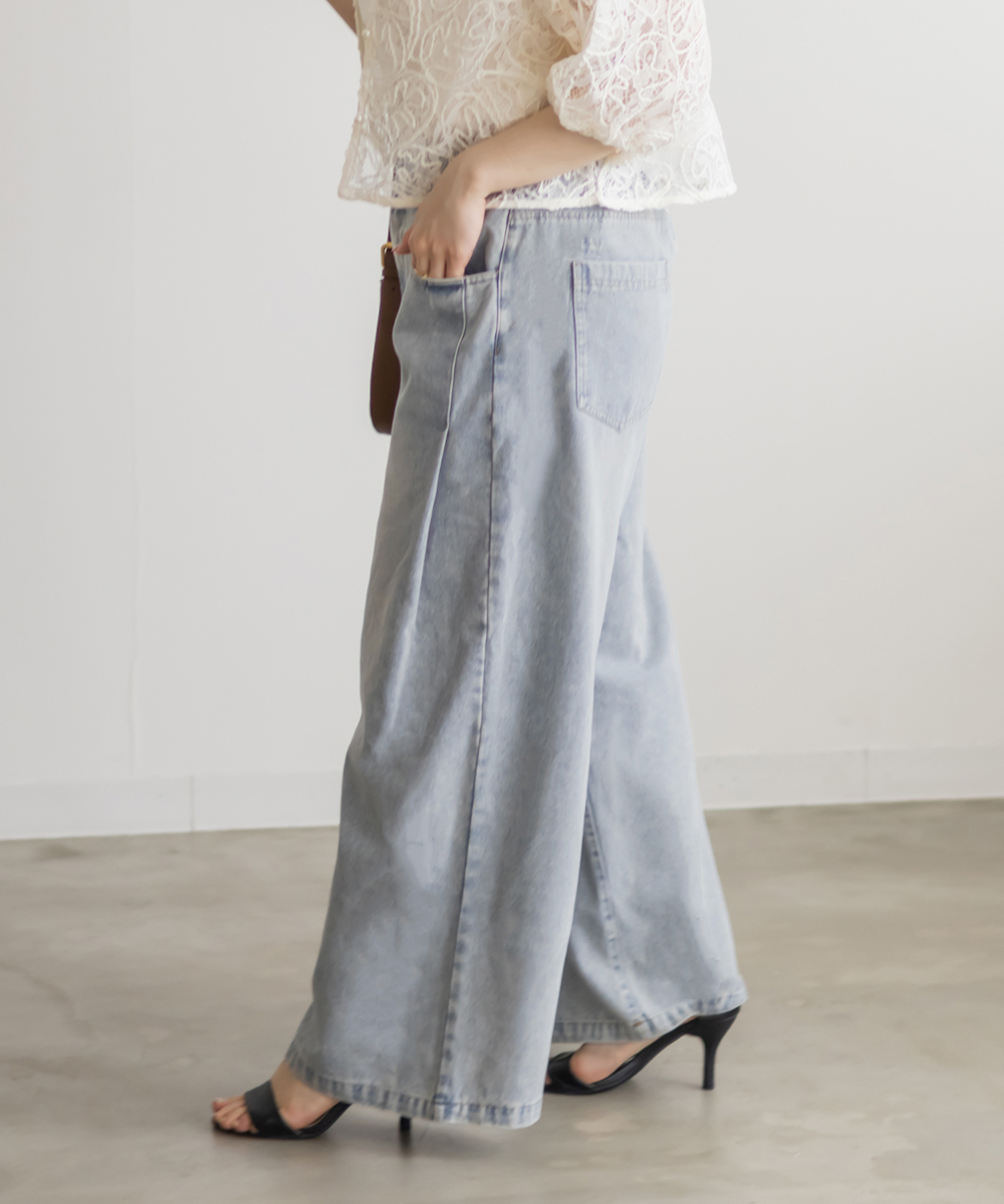 CLETTEオリジナル☆サイドタックデニムワイドパンツ | 大きいサイズ