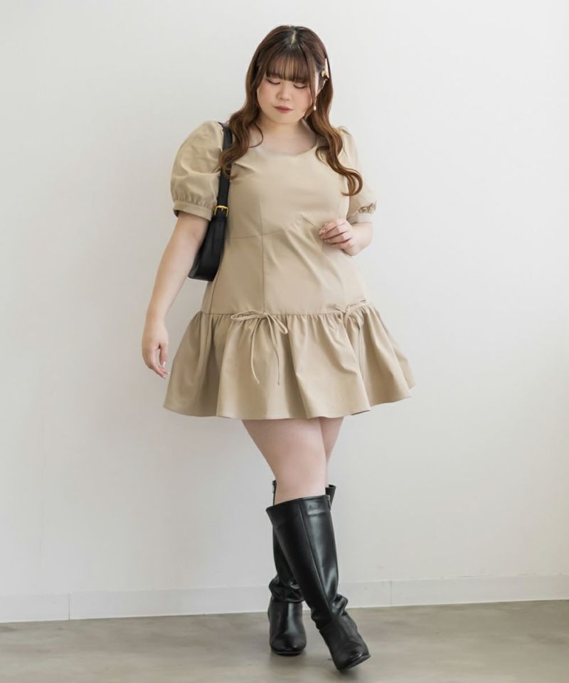 CLETTEオリジナル☆ローウエストリボン使いミニワンピース | 大きい