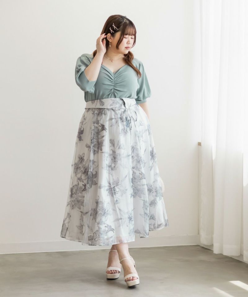 CLETTEオリジナル☆シャーリングハートネック半袖ニット