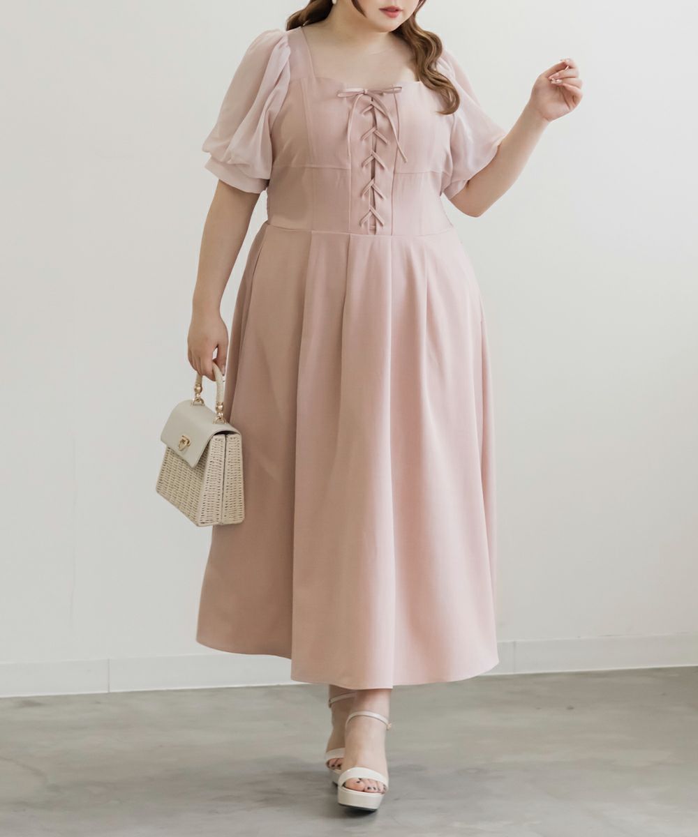 CLETTEオリジナル☆レースアップデザインシアー袖ワンピース | 大きい