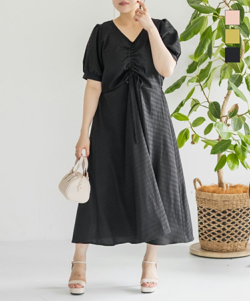 clette クレット リボン シャーリング ワンピース チェック　4XL CLETTEオリジナル☆リボン付きシャーリングワンピース | 大きい