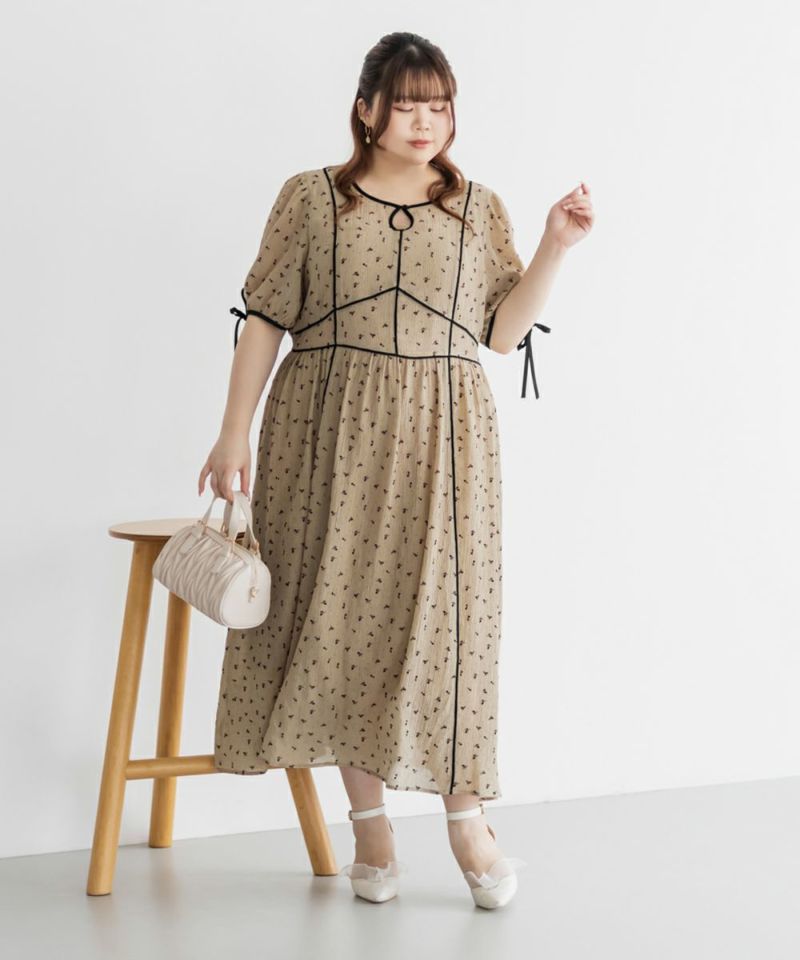 CLETTEオリジナル☆配色パイピングシアー花柄ワンピース