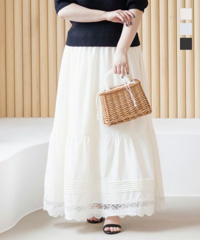 wonderful World ホワイトギャザースカート レース付き wonderful World ホワイトギャザースカート レース付き