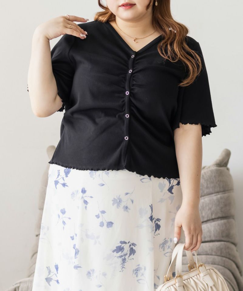 CLETTEオリジナル☆ギャザーデザインVネックカットソー | 大きいサイズ