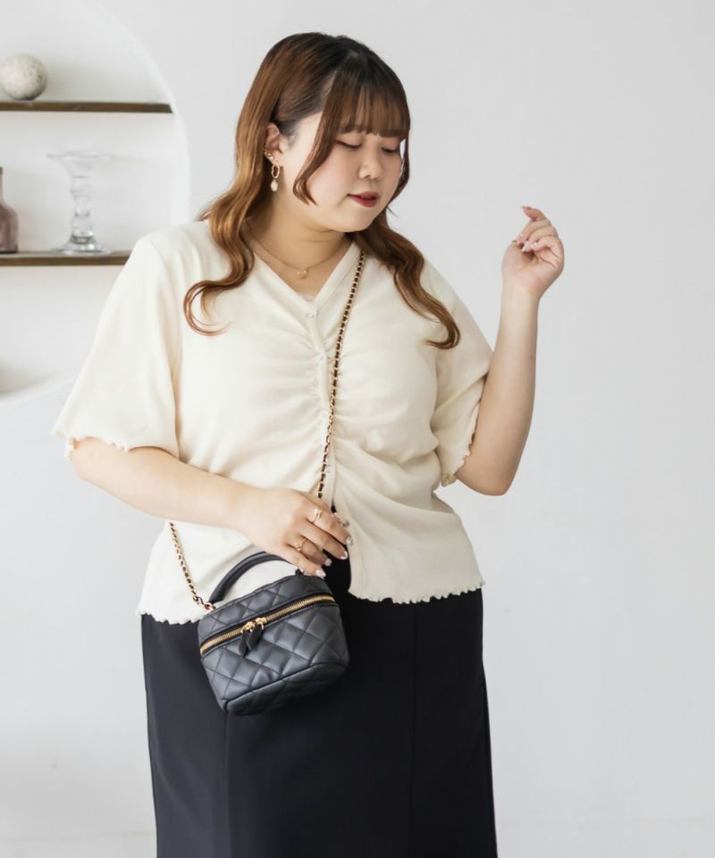 tシャツ くしゅくしゅギャザーネックのバックリボンカットソートップス レディース Re:EDIT リブカットソー レディース トップス Tシャツ