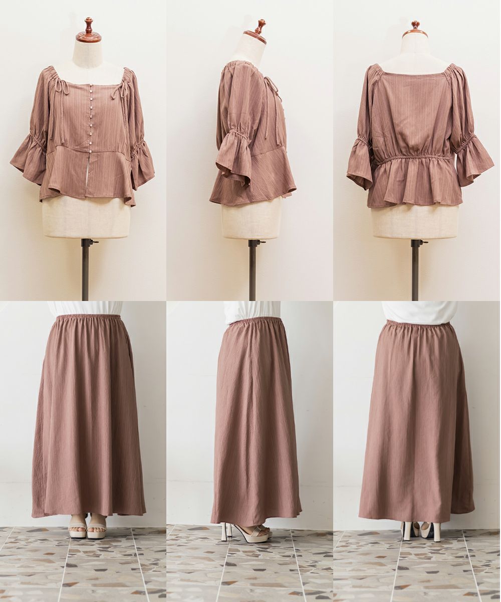 CLETTEオリジナル☆リボンブラウス＆スカートセットアップ | 大きい