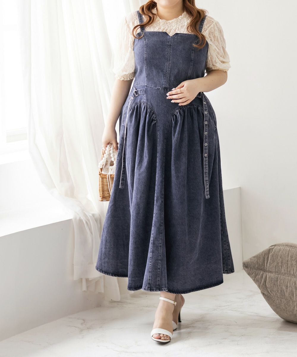 CLETTEオリジナル☆サイドベルトデニムジャンスカ | 大きいサイズ