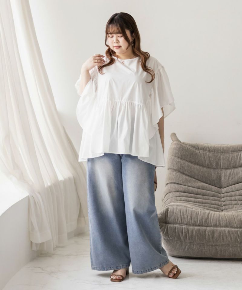 大きいサイズ レディース スクエア切替フリルブラウス　大きいサイズ　クレット　プラスサイズ　3L　4L　フリル　ブラウス スクエア切替フリルブラウス | 大きいサイズ レディース専門店