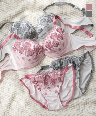 Salute D65 グレー 花柄ブラジャー ポーチ付き プチ胸サイズ 花柄刺しゅうレースブラジャー(小花)(プティシュ