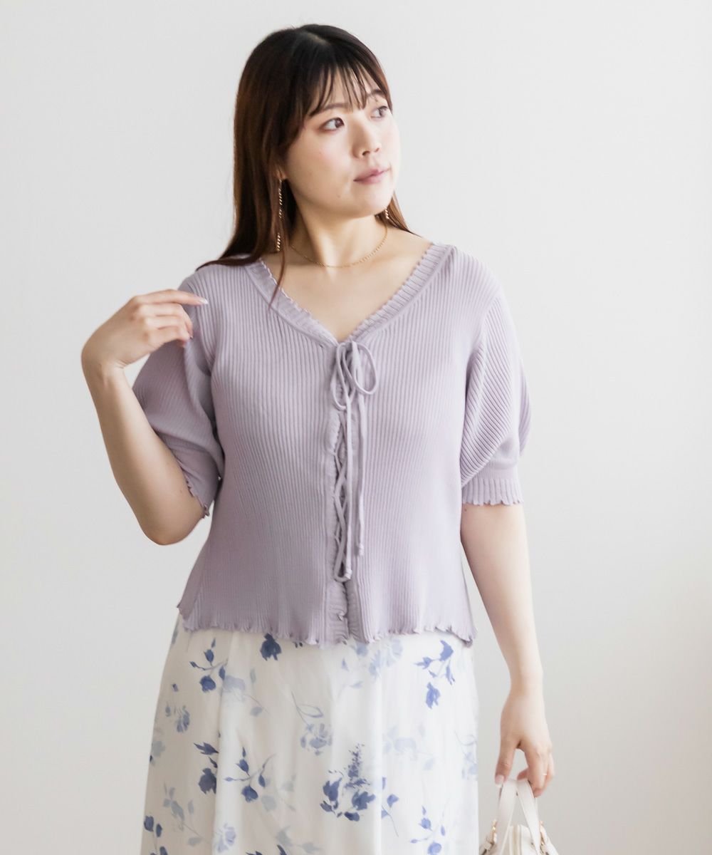 CLETTEオリジナル☆レースアップデザイン半袖ニット | 大きいサイズ