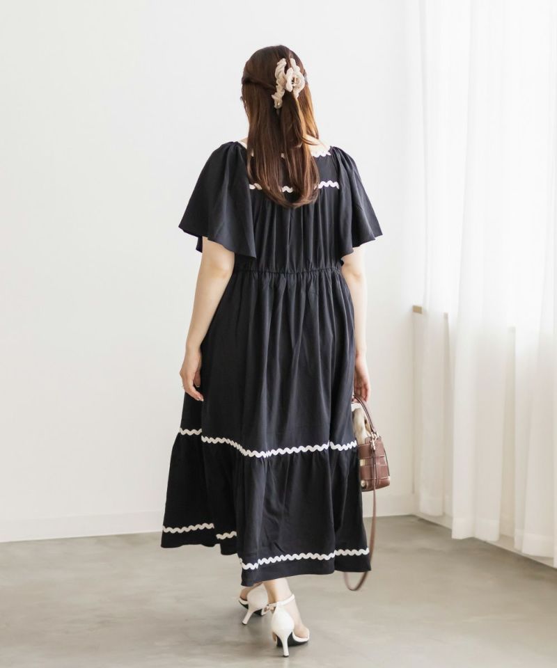 CLETTEオリジナル★ギャザーデザイン半袖ティアードワンピース クレット 大きいサイズ レディース CLETTEオリジナル☆配色ライン