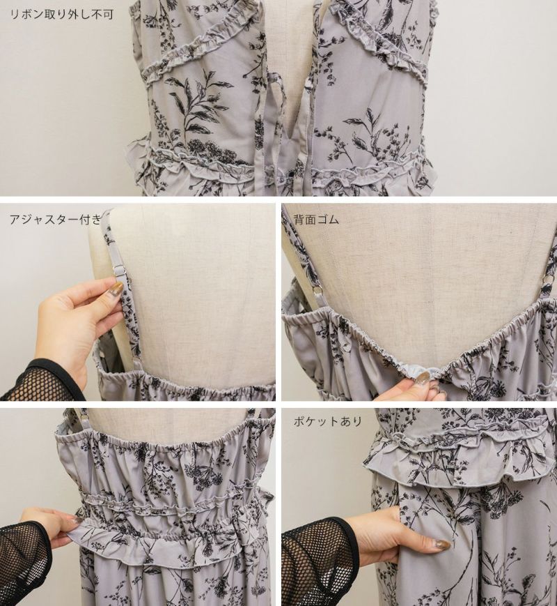 CLETTEオリジナル　ぼかし花柄フリルワンピース 大きいサイズ レディース CLETTEオリジナルぼかし花柄フリル