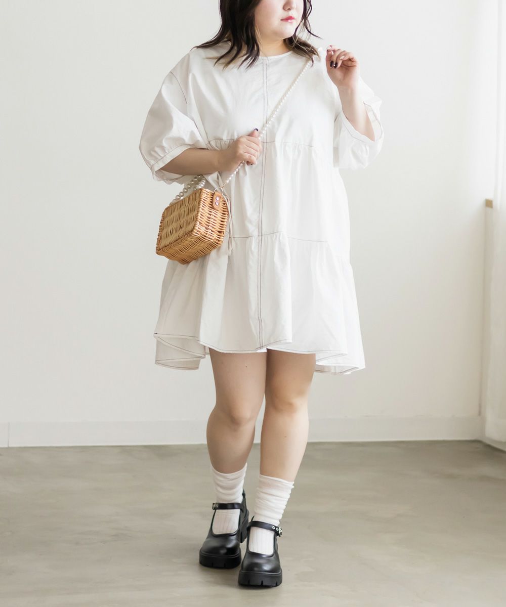 配色ステッチティアードチュニックブラウス | 大きいサイズ レディース